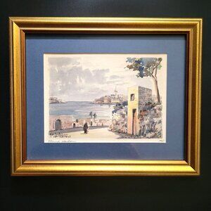 Vintage 1965 Watercolor Painting Of Sliema Harbour In Malta Signed Joseph Galea